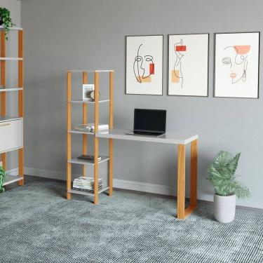 Imagem de Escrivaninha para Escritório 100% Mdf Industrial Freijó/Off White