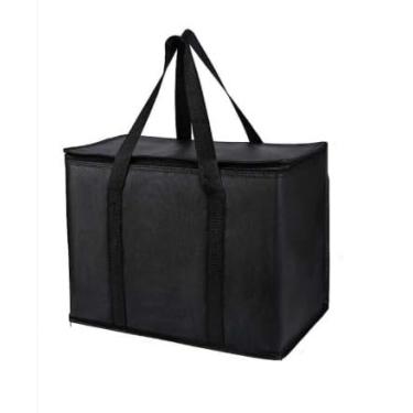 Imagem de Pacote com 4 sacolas de compras de supermercado isoladas com alimentos, sacos reutilizáveis, zíper, dobrável, sacolas, frias, para adultos, para Instacart, bambu, Foodland, Ecológica, para Uber eat (Preto, 4)