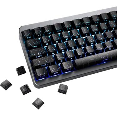 Imagem de YMDK Contour Line Conjunto completo de teclas pretas com 97 teclas iluminadas lateralmente, brilho através de teclas personalizadas, perfil cereja PBT+PC Double Shot para teclado mecânico MX