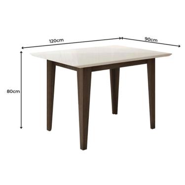 Imagem de Mesa de Jantar 120cm Kate com Vidro Amêndoa Off White e 4 Cadeiras Josi Liso Amêndoa Cappuccino – Poliman