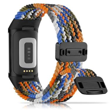 Imagem de Huadea Pulseira de substituição de nylon trançado magnético compatível com Fitbit Charge 6/Fitbit Charge 5 para mulheres e homens, pulseira de substituição para Charge 6/Charge 5