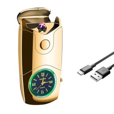 Imagem de COMANYI Isqueiro Elétrico Recarregável USB C Isqueiro À Prova de Vento Plasma Duplo Arco Isqueiro Eletrônico Sem Chama para Velas (Ouro)