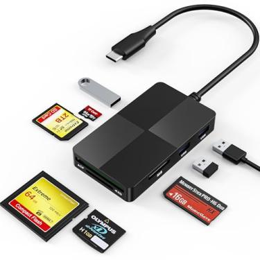Imagem de Leitor adaptador Duo Sony Memory Stick Pro – Leitor de cartão SD/TF/MS/CF/XD 8 em 1 para dispositivo USB-C, leitor de cartão de memória USB C Multi com 3 portas USB 2.0, leitor de cartão de imagem XD