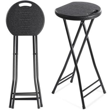Imagem de Suzile 2 peças de cadeira dobrável alta portátil de plástico, bancos de bar dobráveis resistentes com alça para adultos, cozinha, balcão, casa, acampamento, ambientes internos e externos, capacidade