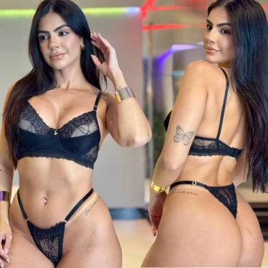 Imagem de Conjunto De Lingerie Sensual Meia Taça Renda Calcinha Regulagem Sexy -