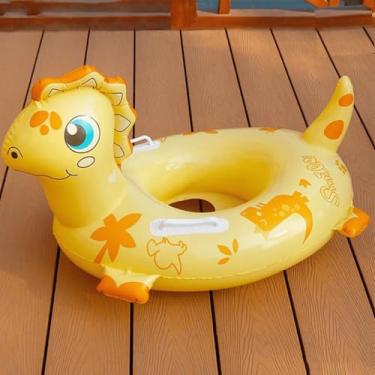 Imagem de Boia Dinossauro Infantil +8 Meses Bote Com Alça e Fralda Infantil para Piscina Rosa Azul Verde (Amarelo)