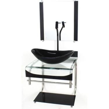 Imagem de Gabinete de vidro 40cm para banheiro curvado duplo inox cuba oval pret