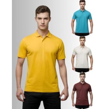 Imagem de Kit 4 Camisas Masculina Gola Polo Piquet Poliéster - Genérica, Ouro, T