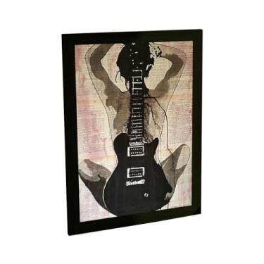 Imagem de Quadro Decorativo Mulher E Guitarra Ilustração Decoração Poster Quarto Sala