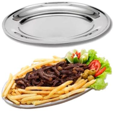 Imagem de Bandeja Oval Rasa em Aço Inox 28,5cm Travessa Porções Bar Restaurante