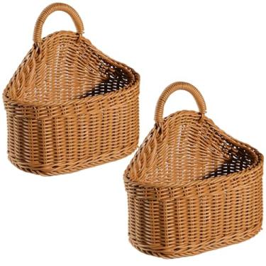 Imagem de Cestas de vime para pendurar na parede, conjunto de 2, marrom, tamanho pequeno, cestas de armazenamento para pendurar na parede com alça oval, base de 48 cm, 43 cm de altura, multiuso para decoração e