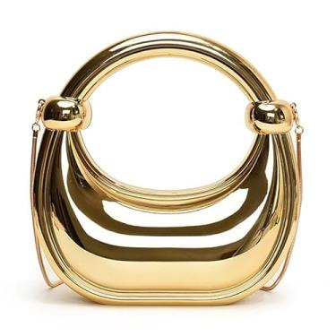 Imagem de Bolsa clutch de acrílico para noite para mulheres, bolsa metálica para noite bolsa Moon Hobo, bolsa dourada para festa de casamento, formatura, Dourado