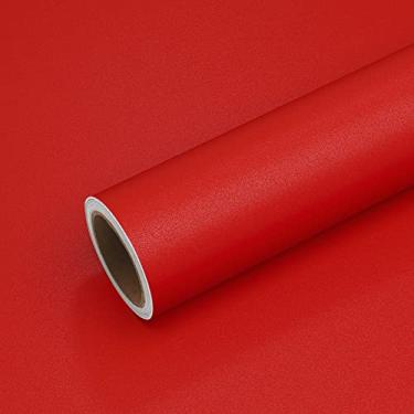 Imagem de Papel de parede vermelho fosco da Veelike, película removível para contato com papel de decoração de casa, papéis criativos para cozinha, bancada de vidro, janela de porta, 15.7"×118", Red
