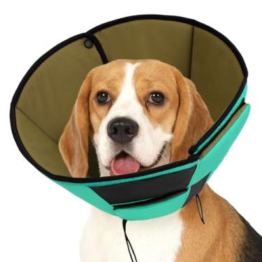Imagem de Preferhouse Cone de coleira de recuperação de cães para cães médios, cone ajustável para animais de estimação após a cirurgia evita ferimentos, cone macio respirável para animais de estimação médios e