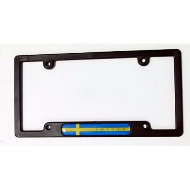 Imagem de Suécia Chamas Suecas Bandeira Preto Plástico Carro Placa de Carro Moldura Dome Decalque