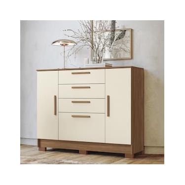 Imagem de Cômoda Santos Andirá Pinhais com 2 Portas, 4 Gavetas, 1 Prateleira e 1 Cabideiro - 130,2cm de largura