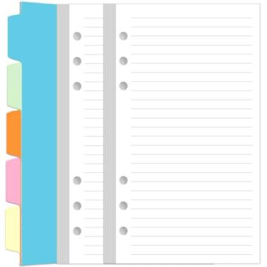 Imagem de Refil de papel pautado A6 para agenda pessoal Filofax – 160 folhas/320 páginas de papel com 5 divisórias coloridas, 9,5 cm x 17 cm