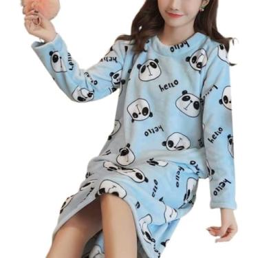 Imagem de 2020 Vestido De Noite De Inverno Flnel Mulheres Plus Size Camisola Quente Solta Bonito Impressão Sleepshirts Manga Longa Homewear Camisola, Color 16, hM