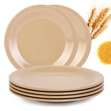 Imagem de Conjunto de pratos de jantar de casca de arroz ecológico de 6 peças - louça 100% biodegradável de 21 cm, segura para micro-ondas | Utensílios de mesa de fibra natural para refeições sustentáveis