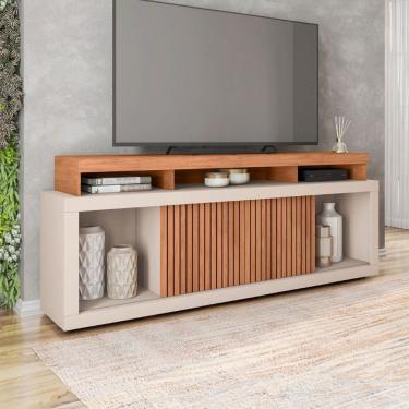 Imagem de Rack para TV 75 Polegadas 2 Portas com Ripado Puerto Freijo/Off White - Pnr Móveis