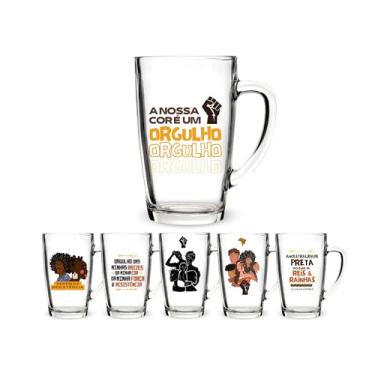 Imagem de Jogo 2 Copos Americanos Vidro Personalizado Mês da Consciência Negra Ancestralidade Alta Qualidade Não Desbota 190ml Ideal Para Colecionar Presentear (COR)