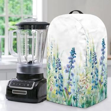 Imagem de NETILGEN Capa de liquidificador de cozinha floral lavanda azul para processador de alimentos com cordão e alça superior, proteção contra poeira fácil de limpar capa para cafeteira para pequenos