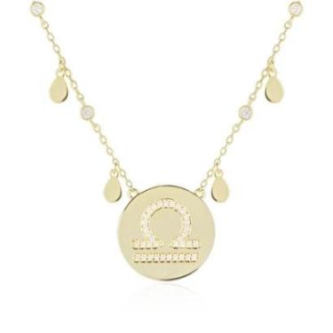 Imagem de Colar Signo Libra Com Gotinhas Lisas Na Corrente Intercalando Com Pontos De Luz-Unissex