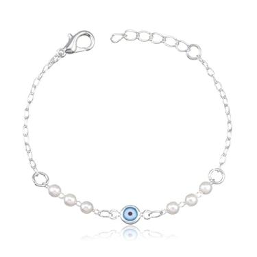 Imagem de Pulseira Infantil Pingente Olho Grego com Detalhe em Pérolas (13cm)
