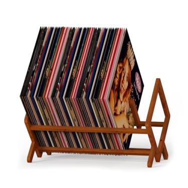 Imagem de Suporte para discos de vinil com divisória, suporte de revista, estante de livros de mesa, suporte de armazenamento de discos de vinil, comporta até 80 a 100 LPs, montagem rápida, design clássico para