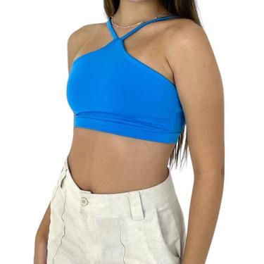 Imagem de Top Cropped Feminino Cruzado Frente Única Costa Nua Academia Treino - 