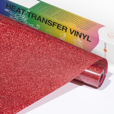 Imagem de HTVRONT Vinil HTV com glitter vermelho - 25,4 cm x 1,5 m de vinil com glitter vermelho para todas as máquinas de corte, rolo de vinil de transferência de calor com glitter para sublimação - fácil de