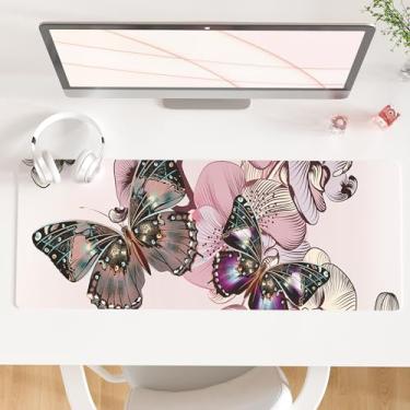 Imagem de QIYI Tapete de mouse grande, protetor de borrão de mesa de couro PU, tapete impermeável para mesa de computador, mouse pads de teclado borboletas, base antiderrapante, acessórios para casa e