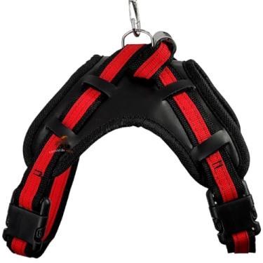 Imagem de Coleira Peitoral Cachorro Conjunto De Guia + Coleira Tipo Peitoral Para Pet Pequeno Médio e Grande(Preto com Vermelho,P)