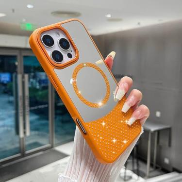 Imagem de Capa espelhada estilosa com estampa de diamante para iPhone 16 Pro Max, 15, 14, 13, 12, 11 Pro Max, capa magnética com carregamento sem fio, A5, para iPhone 12