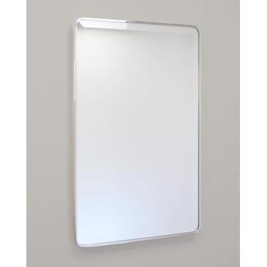 Imagem de Gabinete de remédios de banheiro embutido retangular arredondado de metal Austin Farmhouse, espelho chanfrado, abertura de parede de 45,7 x 71 cm, aço revestido a pó, prateleiras de vidro ajustáveis