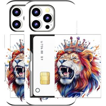 Imagem de MUQR Capa compatível com iPhone 16 Pro com suporte de cartão fofo - Design Kawaii, proteção contra quedas de nível militar, capa carteira robusta para mulheres (Leão branco rugindo)