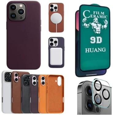 Imagem de [GL CASES] Capa iPhone 16 Pro Max Em Couro Sintético Compatível Com Magsafe Indução Magnética + Película iPhone 16 Pro Max Cerâmica + Película De Câmera (Roxo)