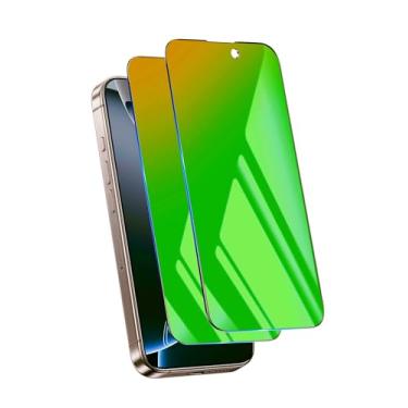 Imagem de jehezkel Pacote com 2 protetores de tela de privacidade para iPhone 15 Pro Max, vidro temperado para película protetora privada de 6,7 polegadas, antiluz azul, antiespião, sem bolhas, verde gradiente