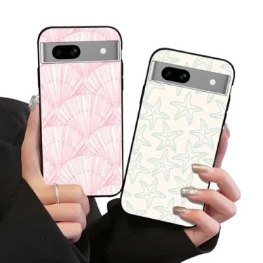 Imagem de Zrutru Pacote com 2 capas de telefone estéticas de praia para Google Pixel 7A 5G 15.5 cm, desenho fofo kawaii mar concha arte padrão capas de verão para meninas e mulheres, capa protetora de silicone
