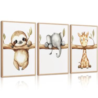 Imagem de Decoração de parede de animais de berçário, imagens de quarto de bebê, meninos, selva, safári, berçário, decoração de parede, pôster de animais da floresta, estampa de elefante da selva, arte para