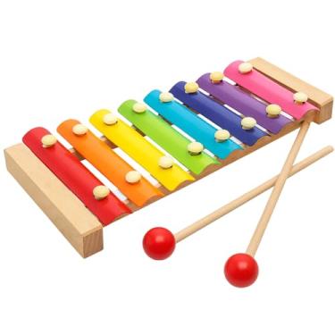 Imagem de Xilofone Infantil Com 8 Notas em Madeira Colorido Brinquedo Montessoriano Didático Criativo Musical com Duas Baquetas Teclas em Metal