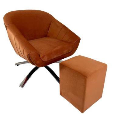 Imagem de Kit Poltrona Giovana Giratória Cromado, Puff Quadrado e Almofadas em S