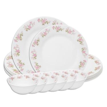 Imagem de Aparelho de Jantar Jogo 18 Peças Prato Raso Sobremesa e Bowl Flowers E