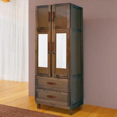 Imagem de Guarda-Roupa Casal Sergipe Madeira Maciça 4 Portas 2 Gavetas 1 Prateleira com Espelho Clean Imbuia Naturall - Pnr Móveis