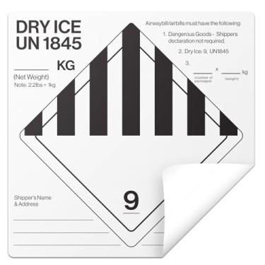 Imagem de Dry Ice UN1845 Etiquetas de envio - 15 x 15 cm, preto/branco, pacote com 2 - para produtos refrigerados e congelados enviados com gelo seco