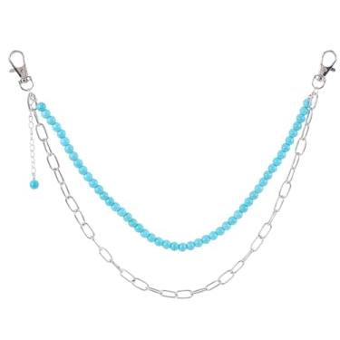 Imagem de GORGECRAFT Corrente para calças turquesa, 43 cm, liga sintética, turquesa, contas redondas, chaveiro, hip hop, 2 camadas, jeans, acessórios de bolso para decoração de roupas, homens e mulheres