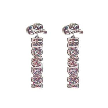 Imagem de Chapéu de caubói de rodeio com letras HOWDY brincos pendentes para mulheres acrílico glitter faroeste fantasia acessórios brincos leves moda country concerto festa roupas joias, Small, Acrílico, Sem