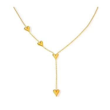 Imagem de DIAMANTIO Colar com pingente de vários corações banhado a ouro 18K – Corrente elegante com pingentes de coração pendentes para mulheres