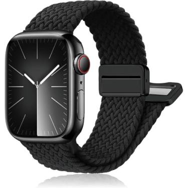 Imagem de Pulseiras de relógio esportivas de nylon compatíveis com Apple Watch Ultra 2 1 de 49 mm, 46 mm, 45 mm, 44 mm e 42 mm, pulseira magnética trançada macia para mulheres e homens séries 10/9/8/7/6/5/4/3