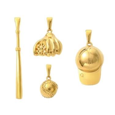 Imagem de DanLingJewelry Pingentes de luva de taco de beisebol de aço inoxidável misturados de 4 peças de cores douradas para fazer joias e artesanato